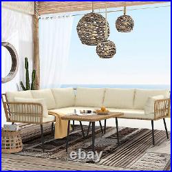 Patio Furniture 4 Pieces Outdoor Furniture L-Shaped Sectional Sofa Conversation