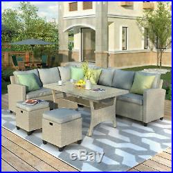 Patio Furniture 5PCS Outdoor Conversation Set Wicker Sectional Sofa Dining Table