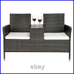 Patio Furniture Garden Seat Rattan Wicker Lover Chair Office Sofa withCoffee Table