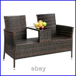 Patio Furniture Garden Seat Rattan Wicker Lover Chair Office Sofa withCoffee Table
