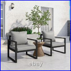 Patio Furniture Metal Couch 2PCS Outdoor Armchair Metal Sofa Chair Grey Cushions