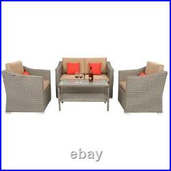 Patio Furniture Set 4 Pcs Outdoor Wicker Sofas Rattan Chair Wicker with Cushions