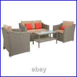 Patio Furniture Set 4 Pcs Outdoor Wicker Sofas Rattan Chair Wicker with Cushions