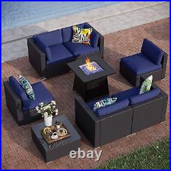 Patio Furniture Set with Fire Gas Pit Table Rattan Wicker Sectional Sofa Set