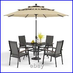 Patio Furniture Set with Umbrella Outdoor Table Chairs Set Stackable Chairs