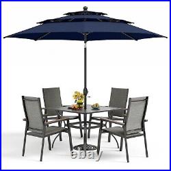 Patio Furniture Set with Umbrella Outdoor Table Chairs Set Stackable Chairs Blue