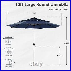 Patio Furniture Set with Umbrella Outdoor Table Chairs Set Stackable Chairs Blue