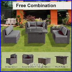 Patio Furniture Sets with Fire Pit Table 8 Piece Outdoor Sectional Sofa Couch