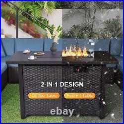 Patio Furniture Sets with Fire Pit Table 8 Piece Outdoor Sectional Sofa Couch