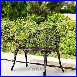 Patio Garden Bench Chair Porch Park Cast Aluminum Outdoor Rose Antique Bronze