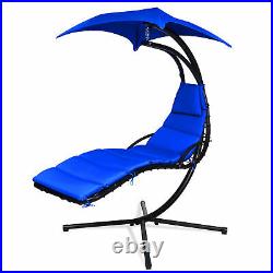 Patio Hammock Swing Chair Hanging Chaise with Cushion Pillow Canopy Navy