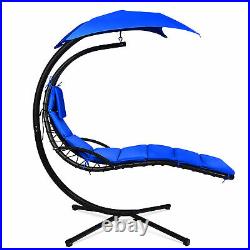 Patio Hammock Swing Chair Hanging Chaise with Cushion Pillow Canopy Navy