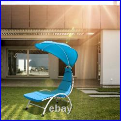 Patio Hanging Chaise Lounger Chair Swing Hammock Cushion withCanopy Turquoise