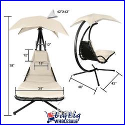 Patio Hanging Chaise Swing Lounge Chair Cushion Outdoor Garden Canopy Arc Stand