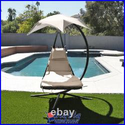 Patio Hanging Chaise Swing Lounge Chair Cushion Outdoor Garden Canopy Arc Stand