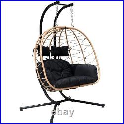 Patio Hanging Swing Chair Egg Chair 2 Person Wicker Chair withCushion Outdoor