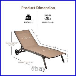 Patio Lounge Chair Chaise Adjustable Back Recliner with Wheels for Garden Brown