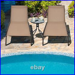 Patio Lounge Chair Chaise Adjustable Back Recliner with Wheels for Garden Brown