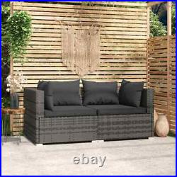 Patio Loveseat with Cushions Gray Poly Rattan