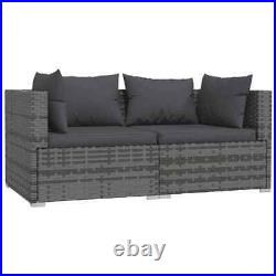 Patio Loveseat with Cushions Gray Poly Rattan