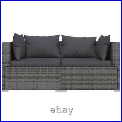 Patio Loveseat with Cushions Gray Poly Rattan