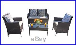 Patio Outdoor Balcony Furniture 4Pcs Small Sofa Set Brown Wicker Clearance Pool