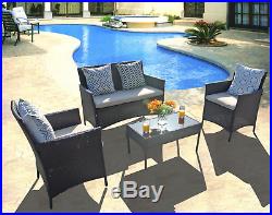 Patio Outdoor Balcony Furniture 4Pcs Small Sofa Set Brown Wicker Clearance Pool