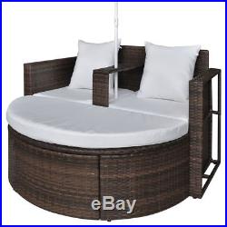 Patio Outdoor Brown Furniture Rattan & Wicker Lounge Set Sunbed Sofa with Parasol