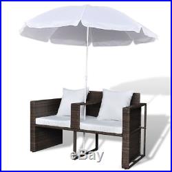 Patio Outdoor Brown Furniture Rattan & Wicker Lounge Set Sunbed Sofa with Parasol