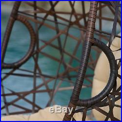 Patio Outdoor Brown Wicker Tear Drop Swing Chair With Arching Stand Iron Frame