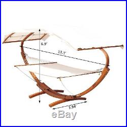 Patio Outdoor Curved Arc Double Hammock Stand Wooden Bed Camping withCanopy