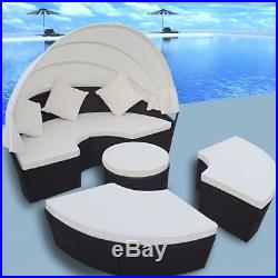 Patio Outdoor Rattan & Wicker 2-in-1 Sofa Sunbed Round Daybed Retractable Canopy