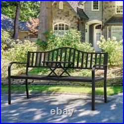 Patio Park Garden Bench Outdoor Metal Bench with Pullout Adjustble Middle Table