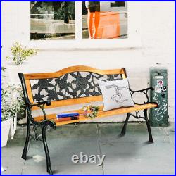 Patio Park Garden Bench Porch Path Chair Furniture Cast Iron Hardwood New