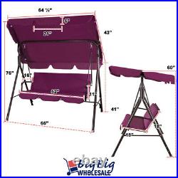 Patio Porch Swing Canopy Chair Outdoor Lounge Hammock 3-Person Seats Burgundy