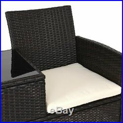 Patio Rattan Chat Set Seat Sofa Loveseat Table Chairs Conversation Cushioned
