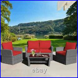 Patio Rattan Conversation Set Outdoor Furniture Set With Red Cushions 4PCS