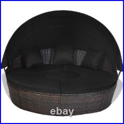 Patio Rattan Daybed Cushioned Sofa Multi-Functional Adjustable Table Top Black