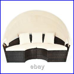 Patio Rattan Daybed Sofa Adjustable Table Top Canopy With3 Pillows Outdoor