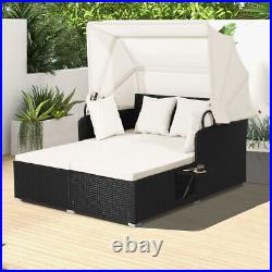 Patio Rattan Daybed with Retractable Canopy and Side Tables-Turquoise