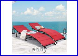 Patio Rattan Folding Lounge Chair 2PCS Double Sided Cushion Red