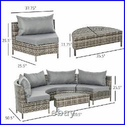 Patio Rattan Furniture Set Garden Wicker Sofa Cushioned Half-Moon Seat with Pillow
