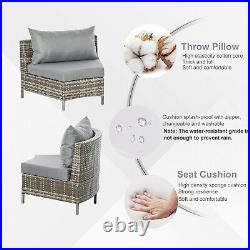 Patio Rattan Furniture Set Garden Wicker Sofa Cushioned Half-Moon Seat with Pillow