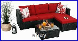 Patio Rattan Furniture Set Outdoor Sectional Sofa End Table with Cushion Red