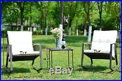 Patio Rattan Furniture Wicker 3 Pcs Rocking Chair Bistro Set Cushioned Outdoors