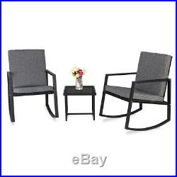 Patio Rattan Furniture Wicker 3 Pcs Rocking Chair Bistro Set Cushioned Outdoors
