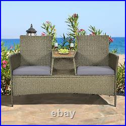 Patio Rattan Loveseat Outdoor 2-Person Conversation Set with Built-in Table