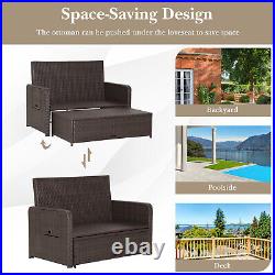 Patio Rattan Loveseat Set Daybed Lounge Storage Ottoman Side Tables Adjust