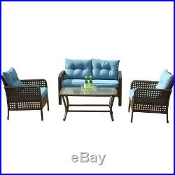 Patio Rattan Sofa Set 4 Pcs Wicker Garden Furniture Outdoor Sectional Couch Blue