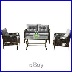 Patio Rattan Sofa Set 4 Pcs Wicker Garden Furniture Outdoor Sectional Couch Gray